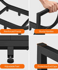 Close-up features of Sturdy Steel Firewood Rack For Indoor And Outdoor Use 32 Inch Log Holder with tool hook and adjustable feet.