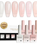 Six Nude Shades Gel Nail Polish Set In 9ml Bottles, HEMA Free Long Lasting Manicure Kit with white, pink, beige swatches and bottles