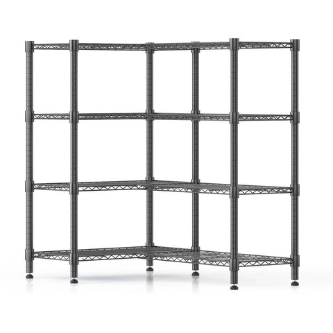 Rock Solid Four Tier Wire Shelving Unit, Heavy Duty Adjustable Metal Storage Rack For Garage Pantry And Kitchen, Powder Coated Utility Organizer, 14 By 60 By 60 Inches, Durable Black Finish