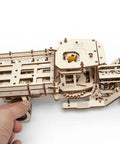Hands On Mechanical Truck Puzzle Kit With Rubber Band Engine, 3D Wooden Construction Set, DIY Build For Adults And Teens, Realistic Pistons Under Foldable Hood, Functional Steering, Cabin Door, And Working Chassis. 338x120x124 mm