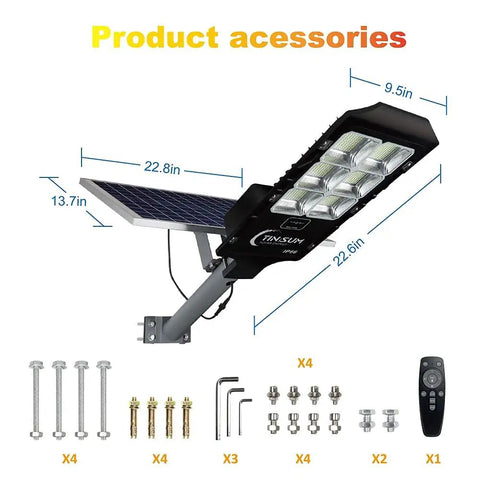 600W Solar Flood Light Mega Bright For Outdoors With 30000 Lumens Dusk To Dawn Motion Sensor IP66 Waterproof LED Street Pole Light accessories