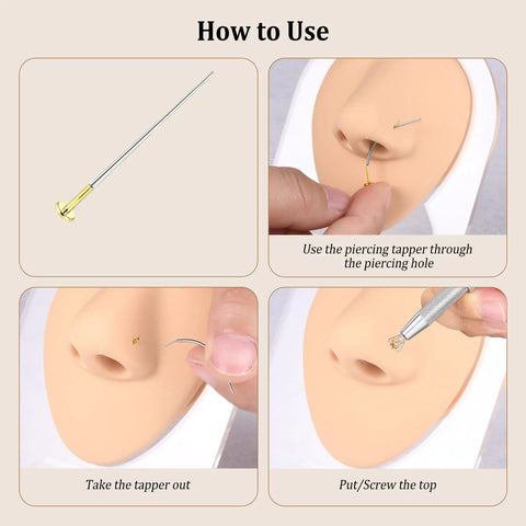 How to Use 18G Nose Studs And Horseshoe Nose Ring Set With Taper Ball Grabber Tool Threadless Flat Back Labret Earrings Lip Rings Nostril Septum Piercing Jewelry In Gold Tone Cubic Zirconia Bling For Women And Men