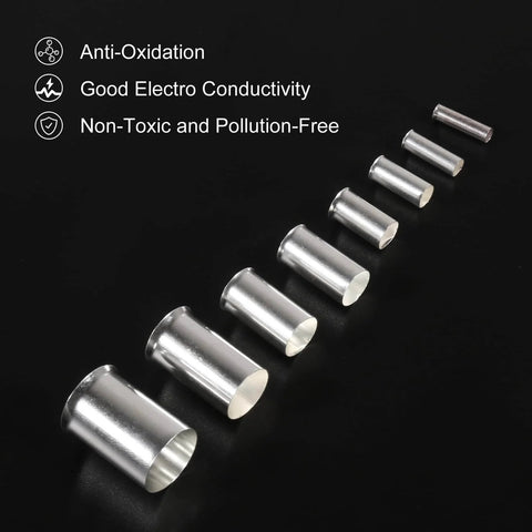 Insulated Copper Wire Ferrule Kit With Silver Plated Crimp Terminals And Sleeves, 166 Pieces displayed in increasing size order