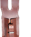 World War II Bayonet Frog Reproduction Leather Belt Attachment in brown finish, all leather construction, top view with buckle detail