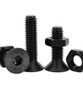 Hex Socket Screws Nuts Kit Flat Head Set In Black Carbon Steel, M2 Through M6, DIN7991 Threads, Grade 10.9, Countersunk Socket Cap Bolts And Nuts, 4mm To 30mm Lengths, Ultra Strong Hardware For DIY Projects, black screws and nuts