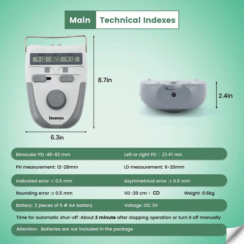Pro Grade Digital PD PH LD Meter With Memory Function LCD Display For Optical Pupilometer, technical specifications image