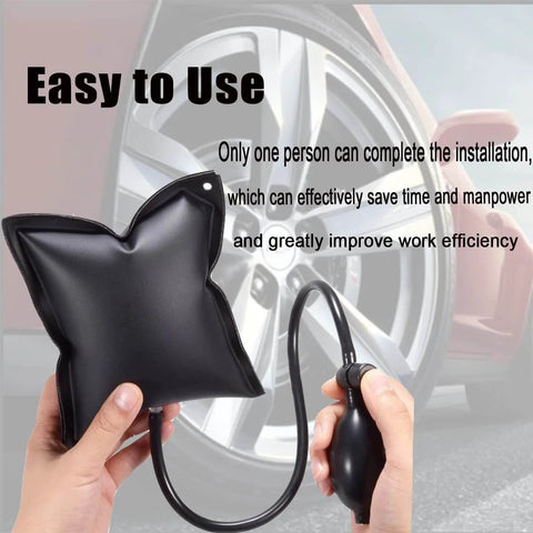 Air Wedge Pump Pro Grade For Cars And Home Projects, displayed with tire for easy use instruction, 300lbs capacity, fast inflate