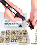 Heat Set Insert Kit With 60W Soldering Iron And 380 Brass Inserts 3D Printing, includes soldering iron, brass inserts in case