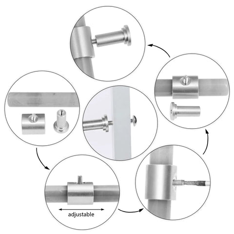 Diagram showing adjustable parts of a mounting bracket with screws, highlighting assembly details and connections.