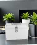 Lockable Portable Double Layer Tool Box Case With Ergonomic Handle Aluminum Alloy Build Spacious Storage Rugged Carrying Case For Pros Engineers And Field Techs Ideal For Outdoor Operations on office desk with plants
