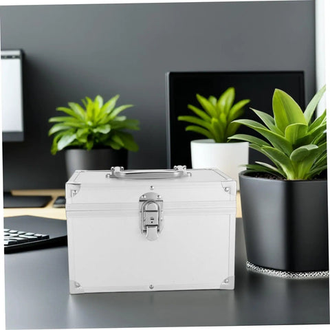 Lockable Portable Double Layer Tool Box Case With Ergonomic Handle Aluminum Alloy Build Spacious Storage Rugged Carrying Case For Pros Engineers And Field Techs Ideal For Outdoor Operations on office desk with plants