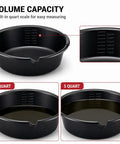 Huge 7 Qt Oil Drain Pan With Built Scale, Leak Proof Spout And Splash Guard detailed view of capacity measurements.
