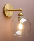 Brass Boho Vanity Light Vintage Gold Wall Sconce For Bathroom And Hallway Hardwired Industrial Fixture With Double Hole Round Glass Shade