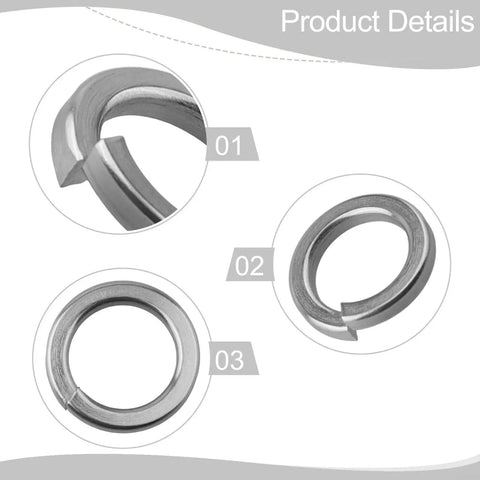 Spring Lock Washers Set 304 Stainless Steel 480 Piece Kit M2 Through M12 Anti Loosening Hardware For Bolts Screws Automotive Repair Projects Premium Grade Rust Resistant Construction Easy Fit For Most Fasteners Pro Auto Shop Ready, close-up
