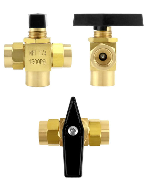 Premium Brass One Quarter Inch NPT Three Way Ball Valve With L Port Panel Mount Instrument Fittings Female NPT Connectors