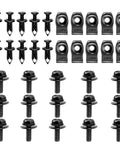 Badass Garage Ready Heavy Duty Auto Bumper Fender Liner Push Clip U Nut Bolt Fastener Rivet Repair Kit 35 Piece Engine Splash Shield Guard Hardware Set with black clips and nuts