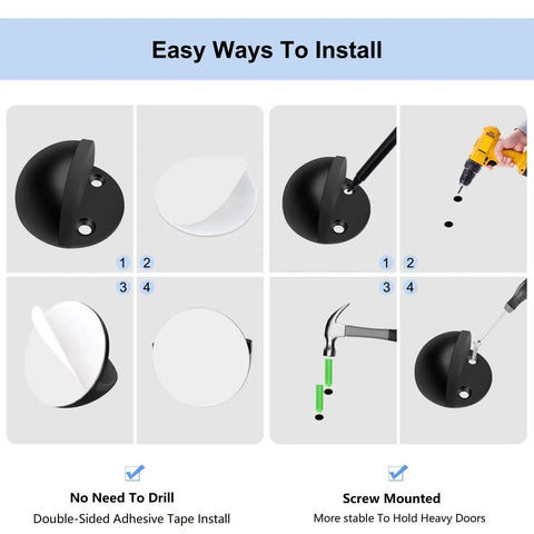 Easy installation guide for No Fuss Floor Door Stops Adhesive Backed Stainless Steel Black Wall Protectors Rubber Bumper.