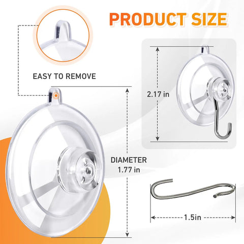 Rock Solid Invisible Suction Cup Hooks Twelve Pack Clear Reusable Removable Stainless Steel Design Holds Ten Pounds Straight Up Tough No Trace Marks Dead Sure Grip For Shower Tile Glass Window Kitchen Bathroom