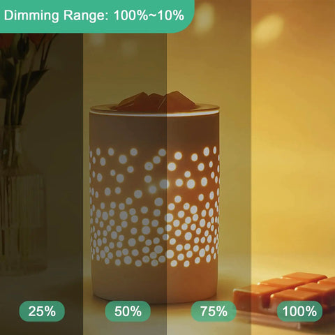 GU10 120V 25W Halogen Bulbs For Wax Warmer Scent Melt Candle Warmer demonstrating dimming range from 25% to 100%