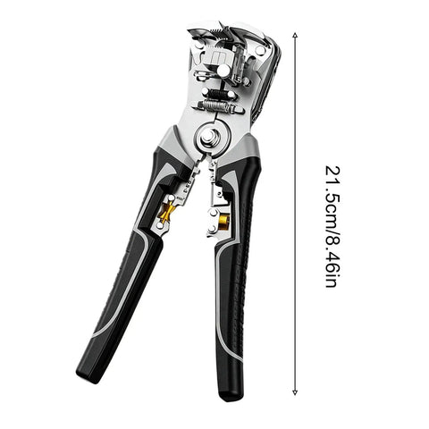 Heavy Duty Wire Stripper Tool With Comfortable Grip Pliers For Peeling And Crimping, 21.5cm length, silver and black.