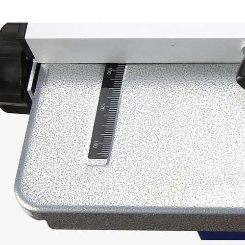 Heavy Duty Benchtop Table Saw For Woodworking And Weekend Warriors Providing Swift Carving Polishing Drilling Plus Accurate Milling With a Chill Motor That Never Breaks a Sweat showing precise measurement scale on aluminum surface.