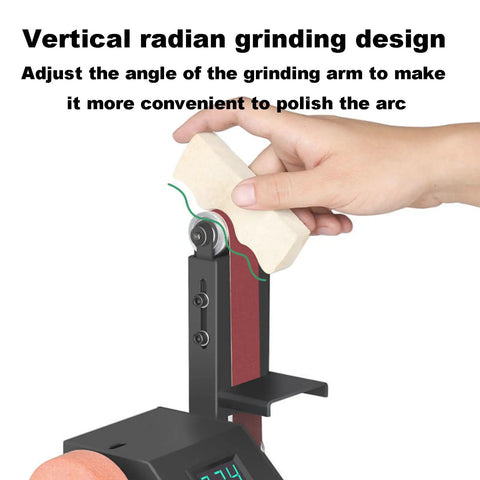Kick Your Shop Jobs Into High Gear With This Compact Mini Belt Sander Benchtop Polisher adjusting grinding arm for arc polishing