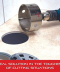 Diamond Grit Hole Saw For Small Diameter Holes In Non Metallic Materials Pro Grade Tool With Quick Clean Cuts on tile