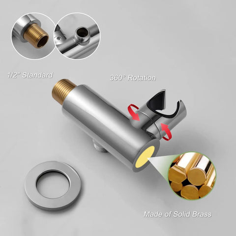 Close-up of wall bracket for Chrome Brass Handheld Shower Head With High Pressure 2 Function Sprayer, showcasing 360° rotation feature.