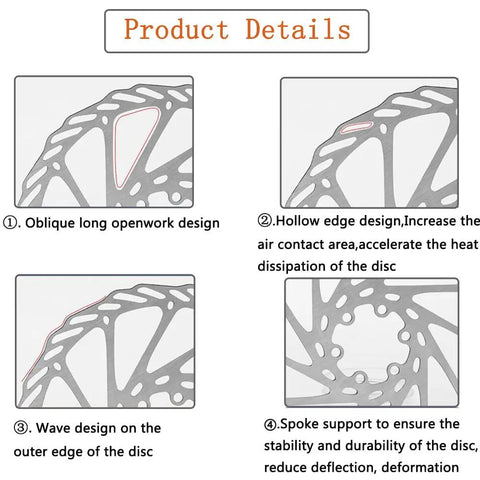180mm Disc Brake Rotor 2 Pack, detailed design patterns, stainless steel SUS410, product details for road mountain BMX bikes.