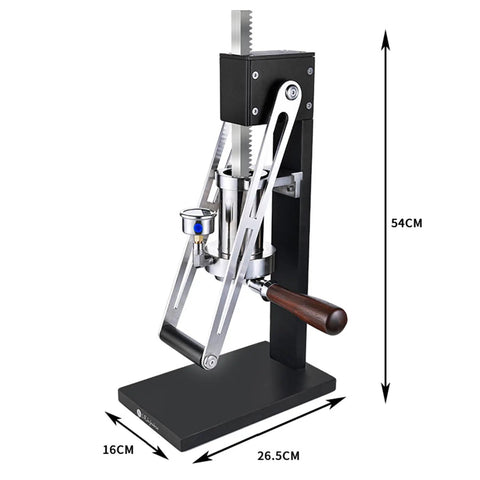 Rugged Hand Pressed Espresso Machine Using Manual Lever And Pressure Chamber Plus Portable Bottomless Coffee Maker For Zero Fuss Brewing showing matte black body and lever system.