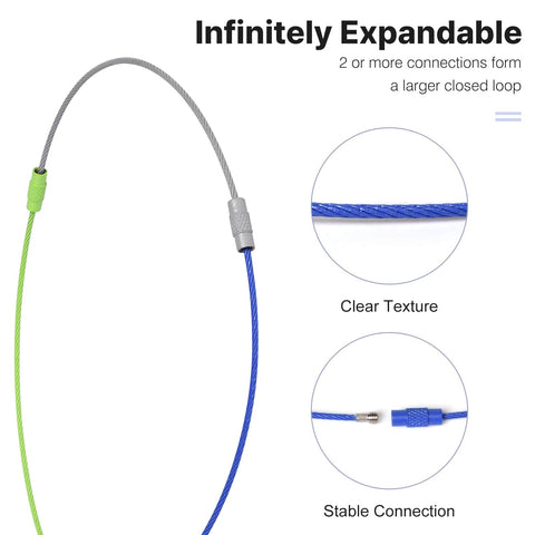 50 Pcs Colored Stainless Steel Wire Keychain Cables, 5.9 Inches Long, 1.5mm Thick, clear texture and stable connection displayed