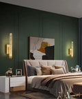 Modern Luxury LED Wall Sconce Lighting 18 Inch Wide Cylinder Wall Lamp With Bubble Crystal Shade 3W Warm Light Gold Finish in bedroom