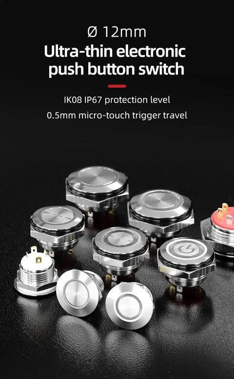 Collection of 12mm Momentary Push Button Switch IP67 Waterproof Stainless Steel Blue LED Illuminated 1NO Momentary Action