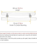Diagram of Sliding Barn Door Handle With Smooth Surface For Glass And Wood Doors No Fuss Pull Handle showing 100cm length and 70cm mounting distance.