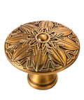 Antique Brass Round Cabinet Knobs And Drawer Pulls Set, 10 Pack, 1.4 Inch, Zinc Alloy Hardware, Floral Motif Finish Close-Up