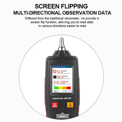 Portable Digital Vibration Meter And Vibration Analyzer With Color LCD For Acceleration, Velocity, Displacement And Frequency Testing, screw probe visible