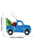 Festive Pickup Truck Ornament With Christmas Tree Decor Iron And Glass Hanging Keepsake for porch tree or home, blue design