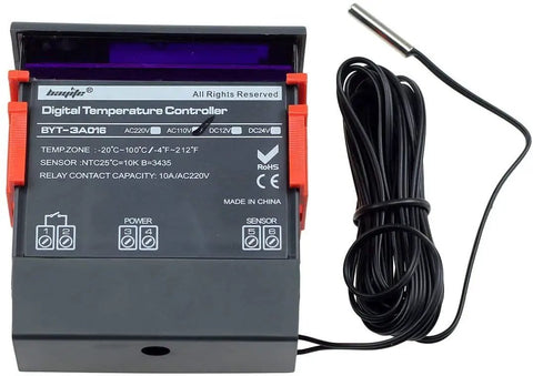 110V Fahrenheit Digital Temperature Controller With 1 Relay 10A NTC 10K Sensor Probe and wiring visible