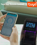 Person controlling Firefly V2.0 3D Filament Dryer Box with Tuya App, showing screen and smartphone interface.