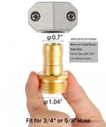 2 Pack Brass Garden Hose Repair Kit With Three Quarter Inch And Five Eighth Inch Fit Male Hose End Connectors in hand close-up