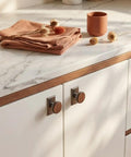 Nordic Style Cabinet Handles In Walnut Wood And Zinc Alloy For Kitchen Drawers And Wardrobes, Pearl Grey And Walnut Finish