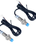Two Pack M12 Inductive Proximity Sensor Switch With 4mm Detect Distance NPN NO DC 6 36V 3 Wire Brown Blue Black LJ12A3-4-Z BX, cable ends