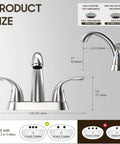 Brushed Nickel Centerset 4 Inch Bathroom Faucet For 2 Or 3 Holes Stainless Steel Dual Handle With Copper Pop Up Drain