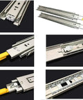Collage showing Beefed Up Heavy Duty Full Extension Drawer Slides Pair With Lock 32 Inch Three Section Ball Bearing Runners