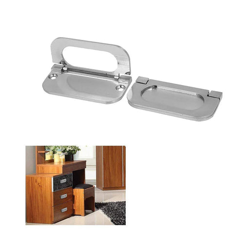 Three Piece Set of Hidden Recessed Door Handles 3 Inch 75mm Ring Pulls in Zinc Alloy with Satin Nickel Finish for drawers