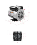 Beefed Up 2HP Single Phase Air Compressor Motor 115/230V 20/10A Open Drip Proof 56 Frame 3450RPM front and side view