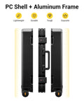 LEVEL8 20-inch black zipperless hard-shell carry-on luggage with aluminum frame and spinner wheels (front/side views)