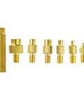 Brass Heat Set Inserts Kit For 3D Printing M2 To M6 With 7 Welding Tips And Soldering Adapters Premium Brass Core Displayed Horizontally