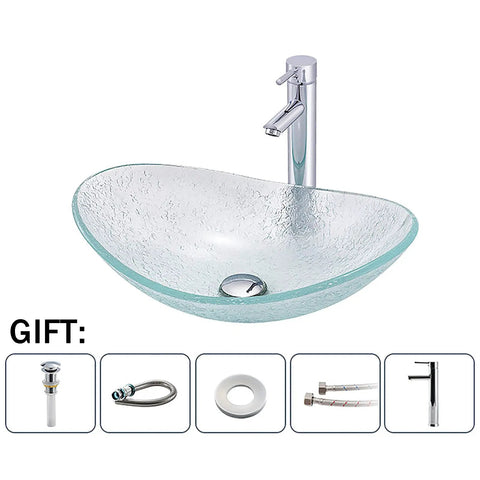 USZWBY Bathroom Vessel Sink Vanity Tempered Glass Vessel Bowl Sink Oval Transparent Countertop Sink Bowl Above Counter Sink Art Basin with faucet