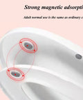 Close-up of No Drama Thick Polypropylene Toilet Seat With Dead Smooth Slow Close Lid and Quick Release Hinges, showing strong magnetic adsorption.